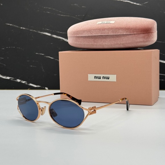 NEW MU52YS ZVF1V1 MIU MIU SMU 52Y ZVF1V1 GOLD BLUE MU 52YS OVAL WOMEN SUNGLASSES main image 12